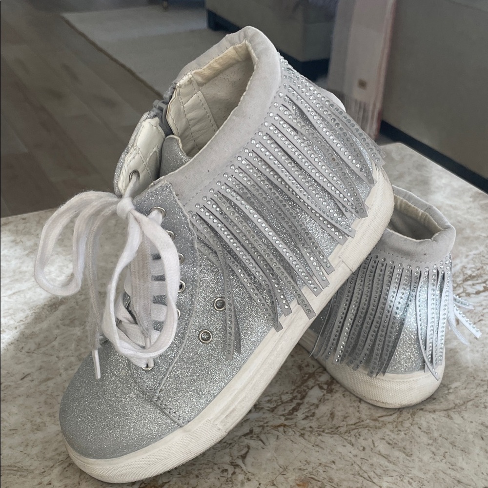 INC International Concepts Silver Glitter Fringe Kids High-Top Sneakers